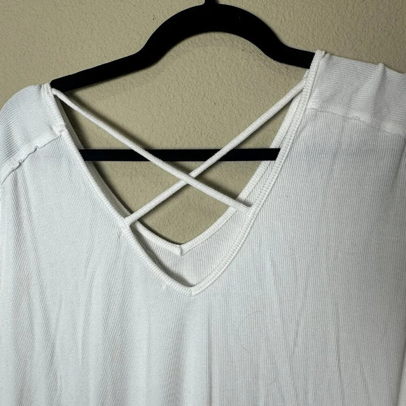 MICHAEL STARS Tiny Rib Drapey Lace UP Back T Shirt Top - One Size - Picture 7 of 7